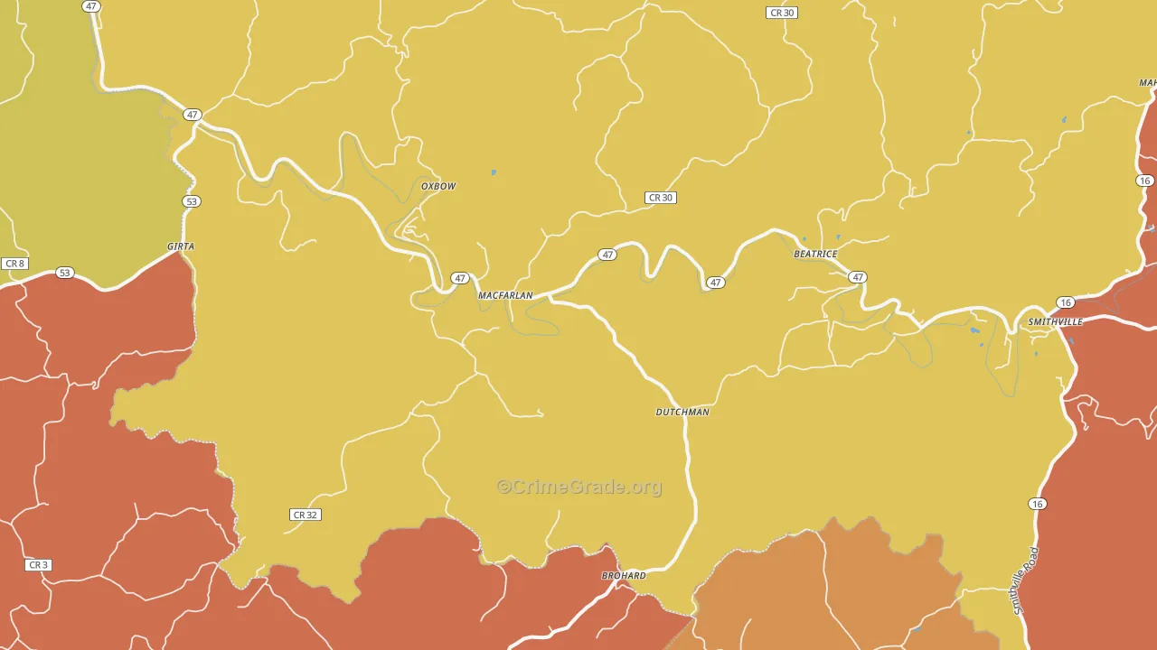 Macfarlan, WV Map of Robbery Rates