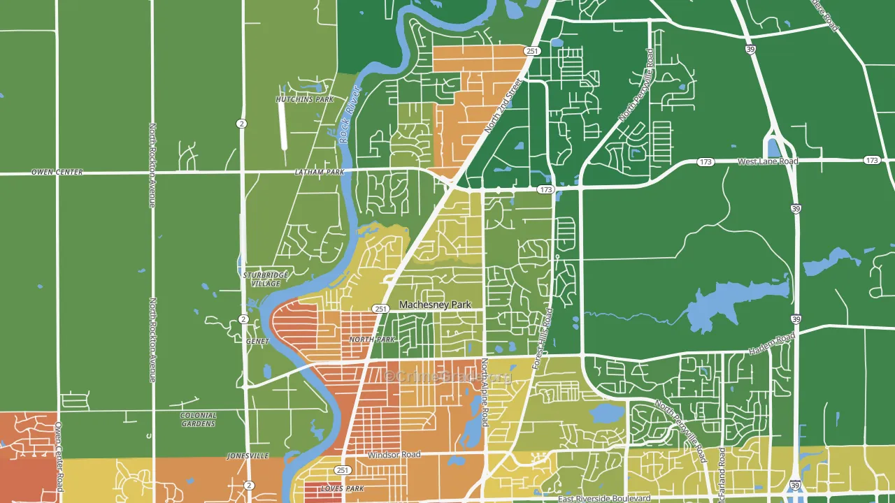Machesney Park, IL Map of Robbery Rates