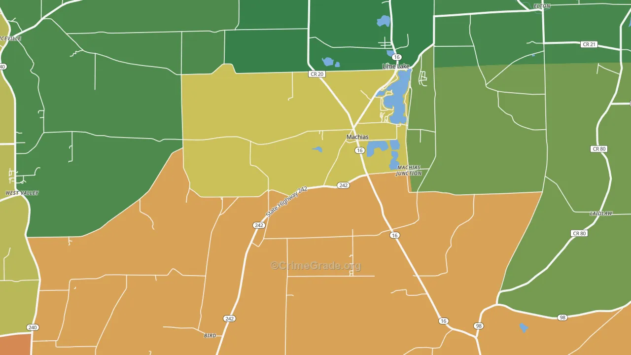 Machias, NY Map of Robbery Rates