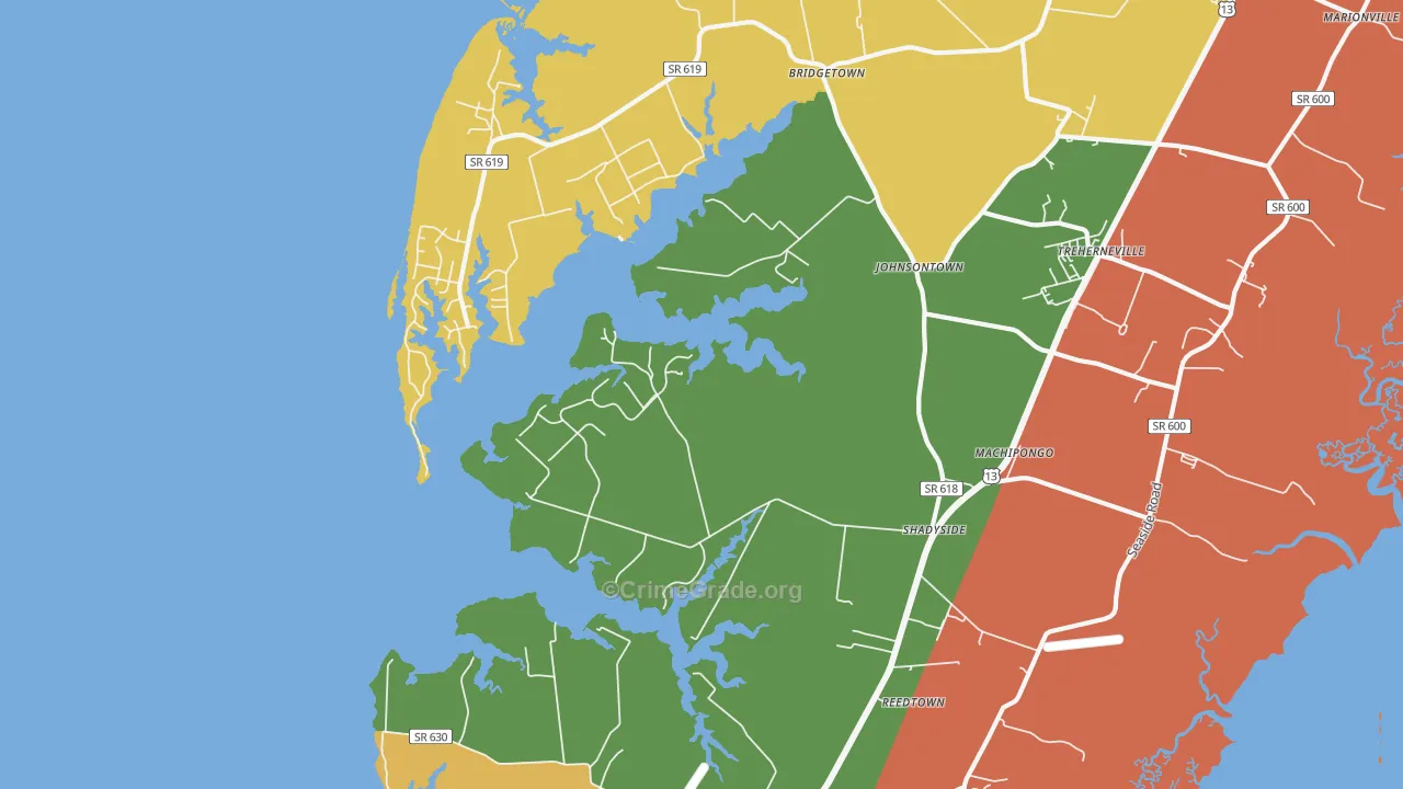 Machipongo, VA Map of Robbery Rates