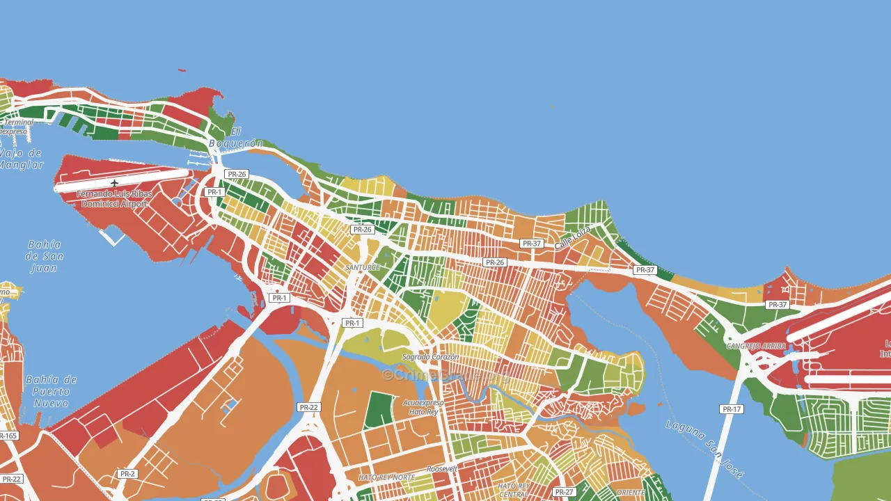 Machuchal, San Juan, PR Map of Robbery Rates