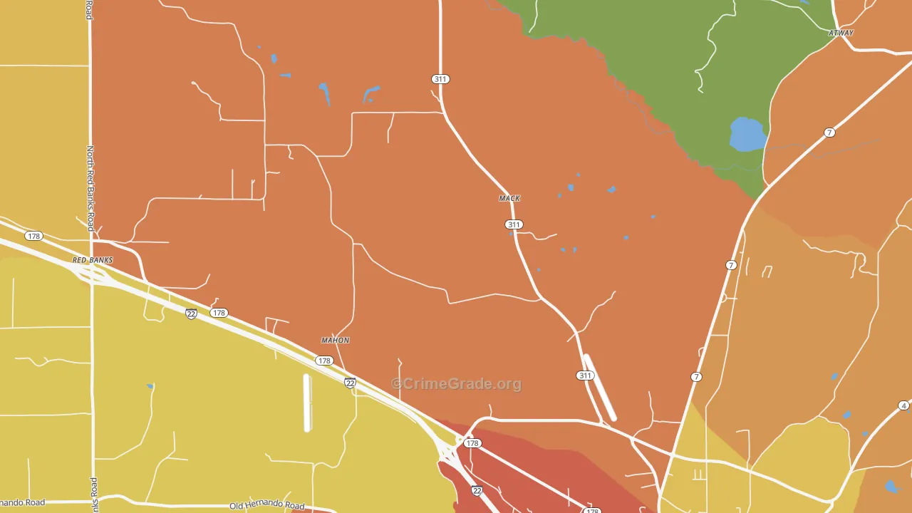 Mack, MS Map of Robbery Rates