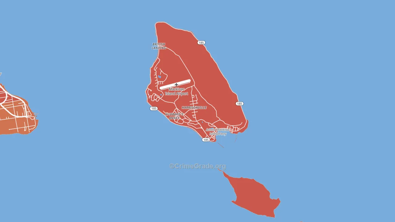 Mackinac Island, MI Map of Robbery Rates