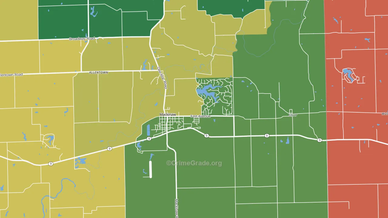 Mackinaw, IL Map of Robbery Rates