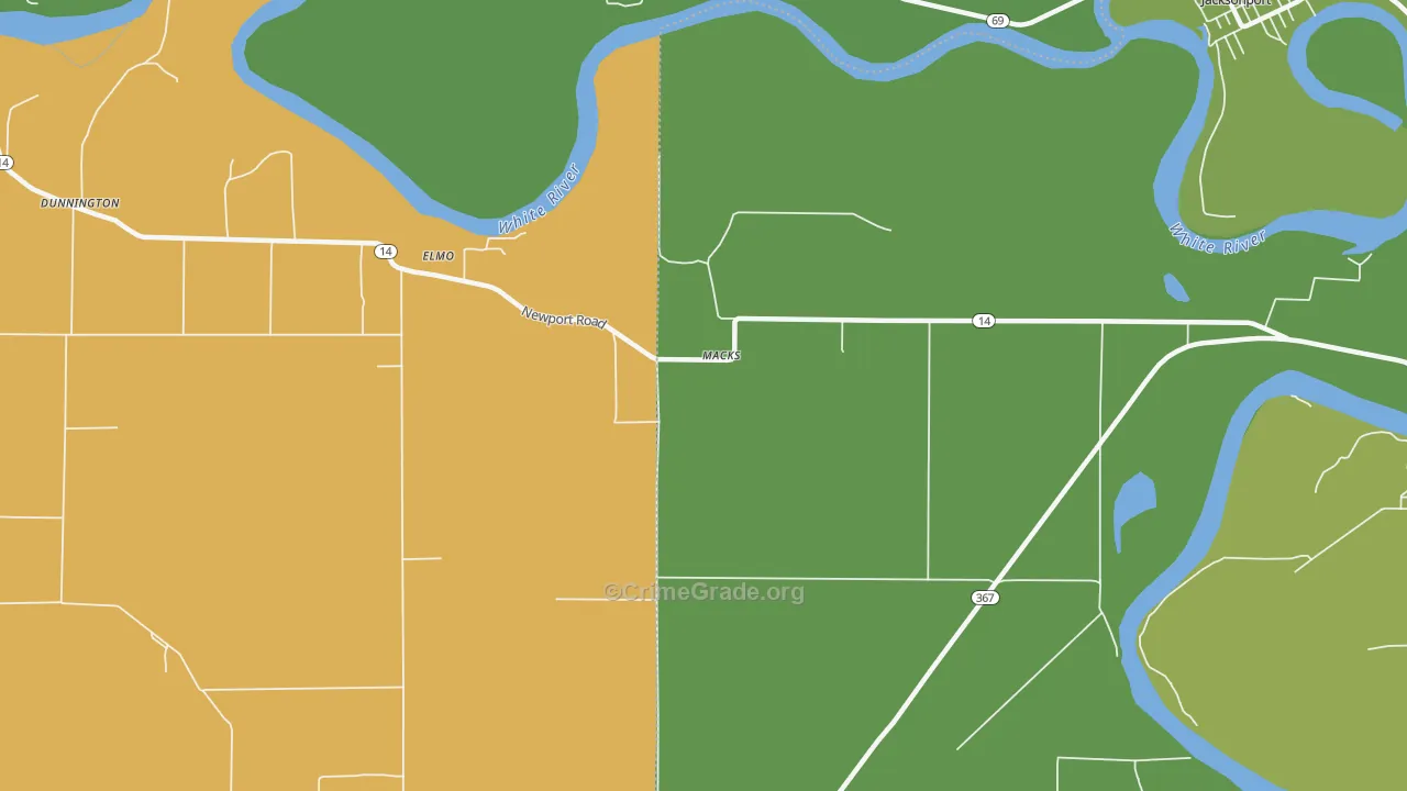 Macks, AR Map of Robbery Rates