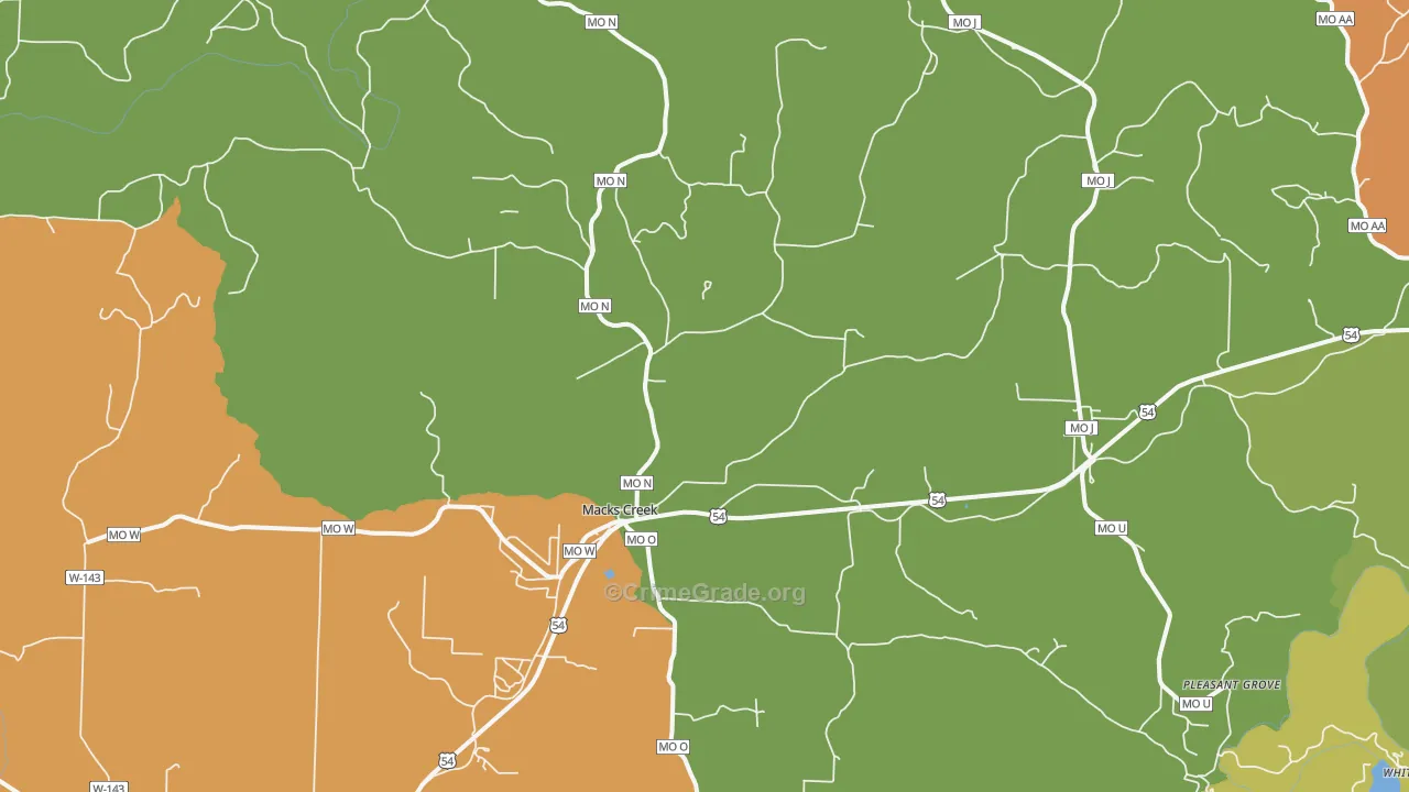 Macks Creek, MO Map of Robbery Rates