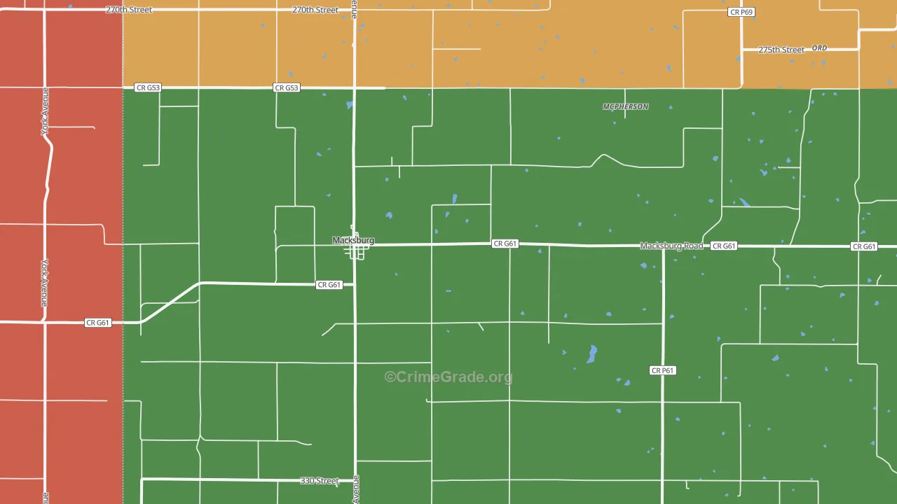 Macksburg, IA Map of Robbery Rates