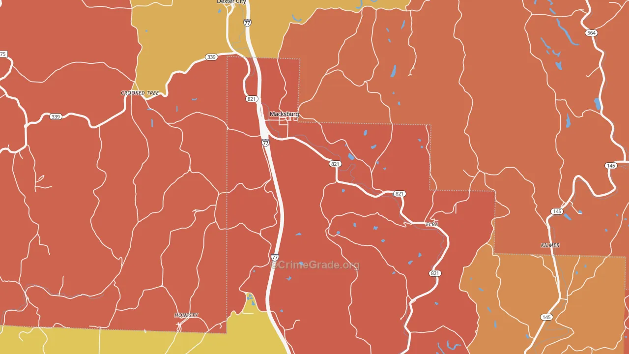 Macksburg, OH Map of Robbery Rates