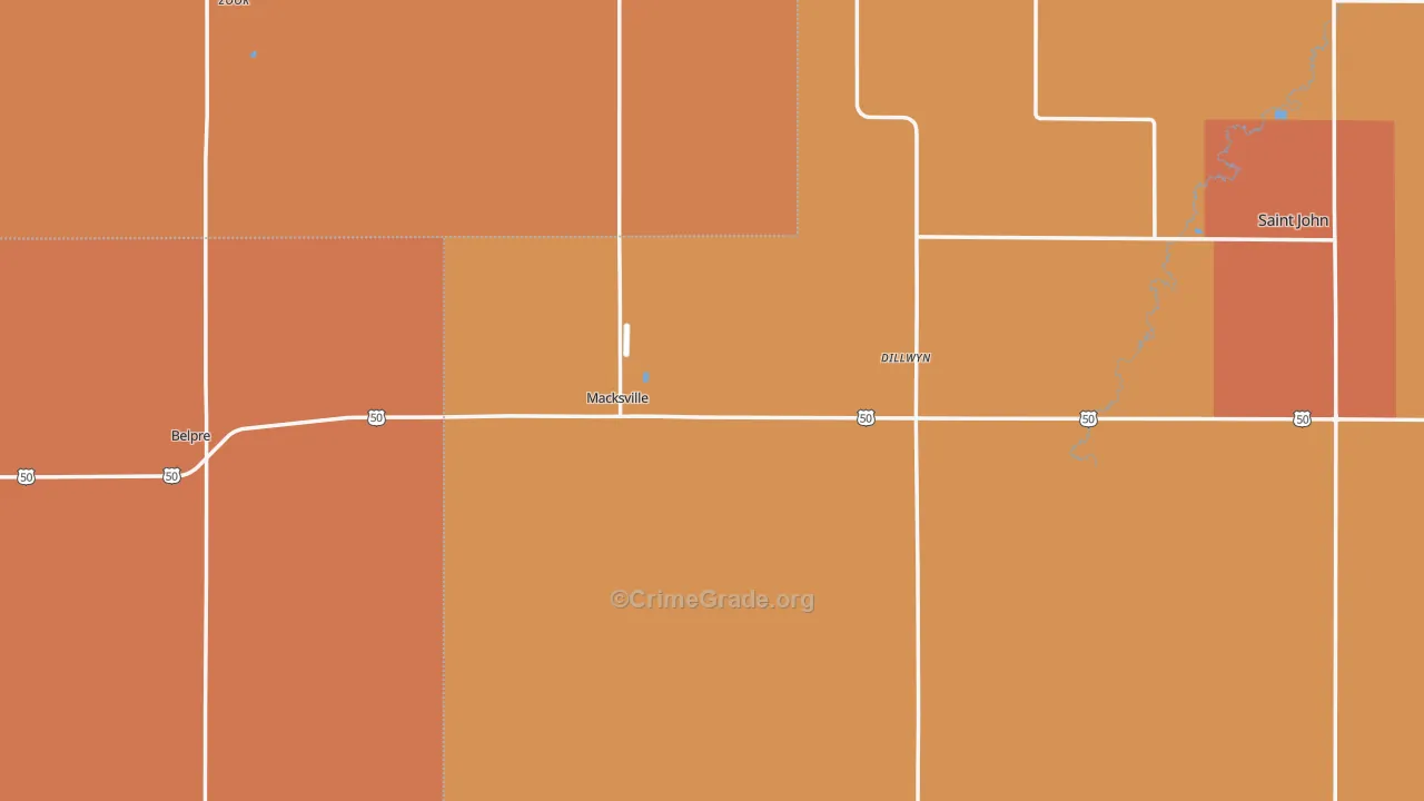 Macksville, KS Map of Robbery Rates