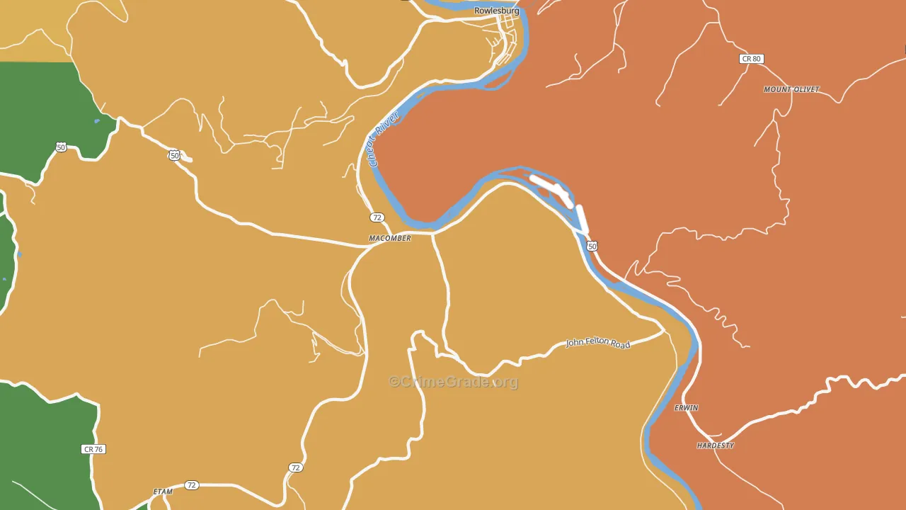 Macomber, WV Map of Robbery Rates