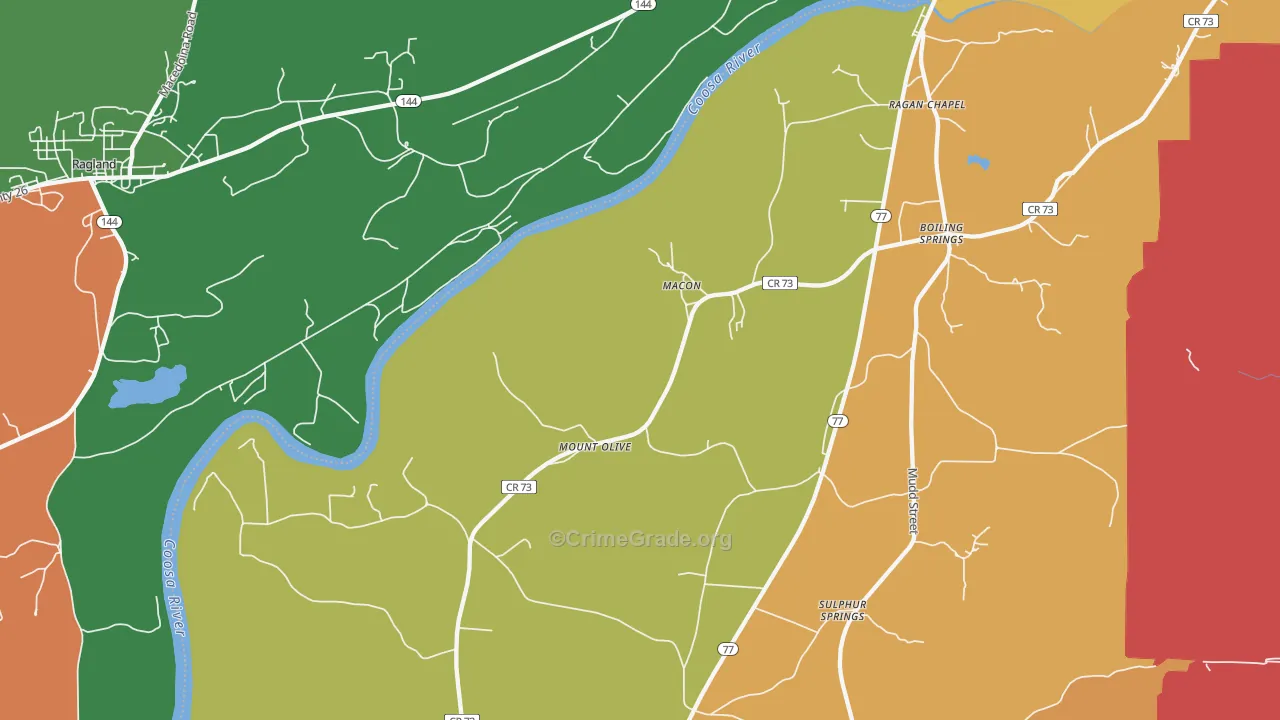 Macon, AL Map of Robbery Rates