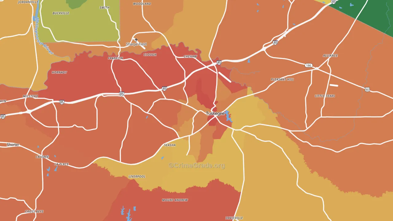 Macon County, AL Map of Robbery Rates