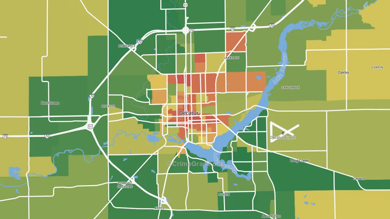 Macon County, IL Map of Robbery Rates