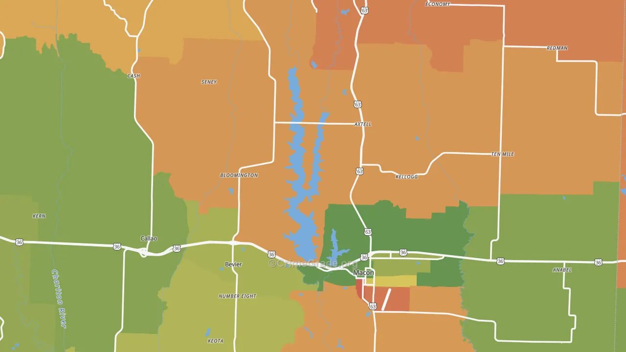 Macon County, MO Map of Robbery Rates