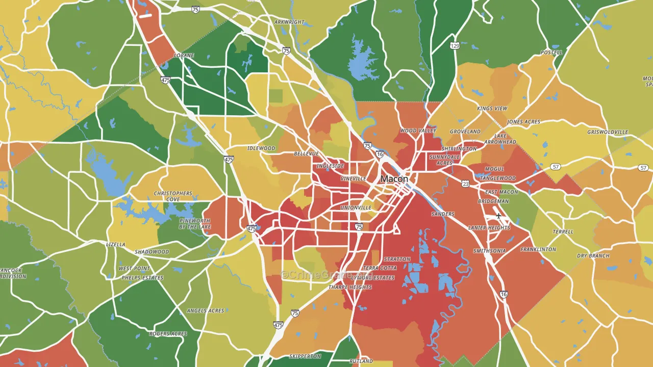 Macon, GA Map of Robbery Rates