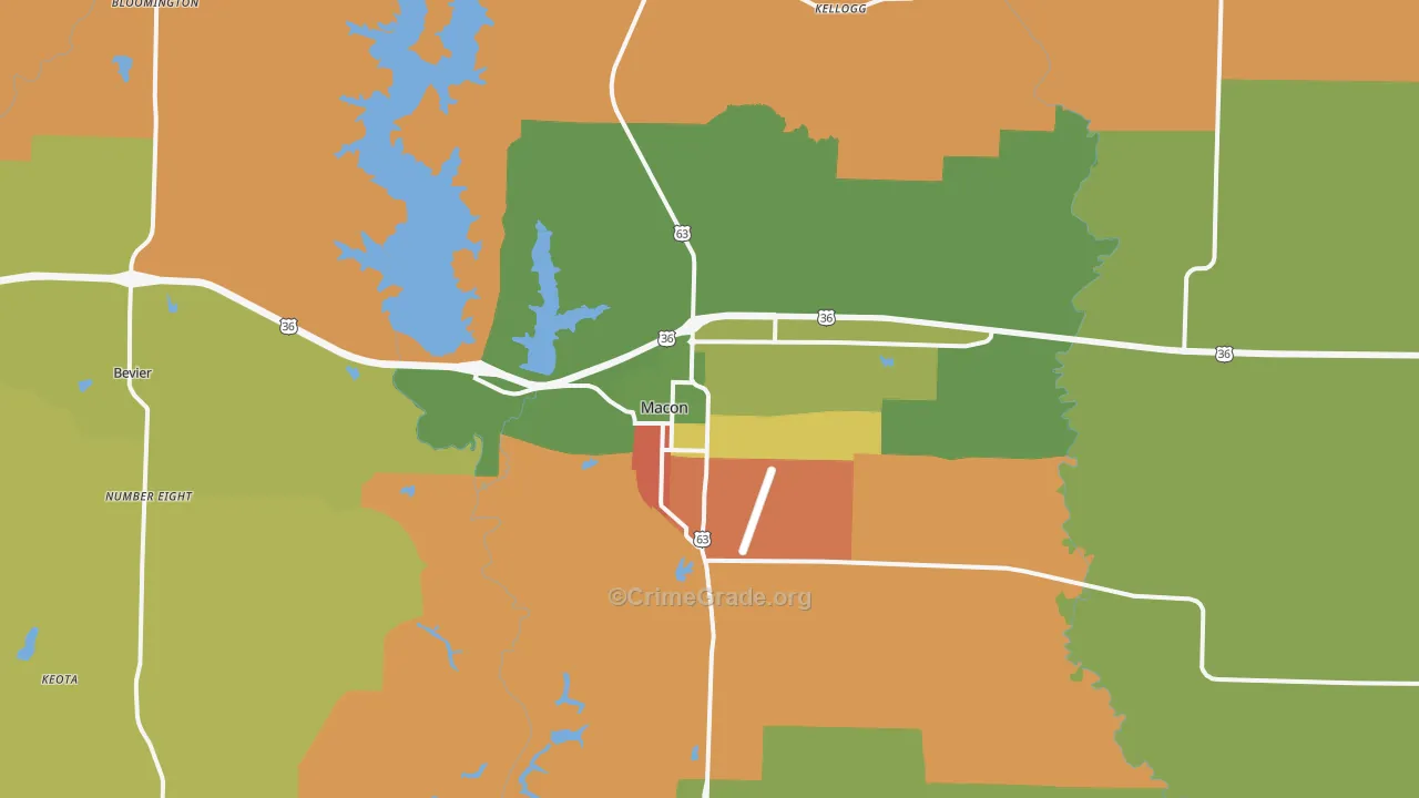 Macon, MO Map of Robbery Rates