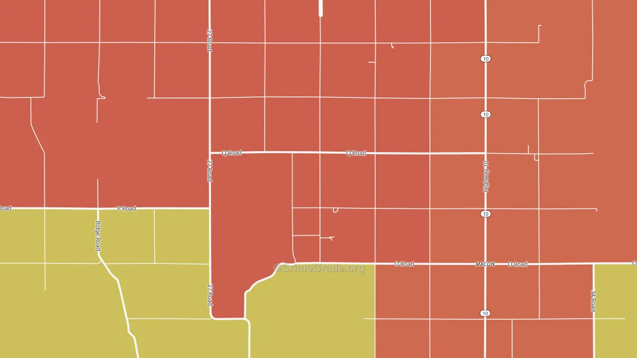 Macon, NE Map of Robbery Rates