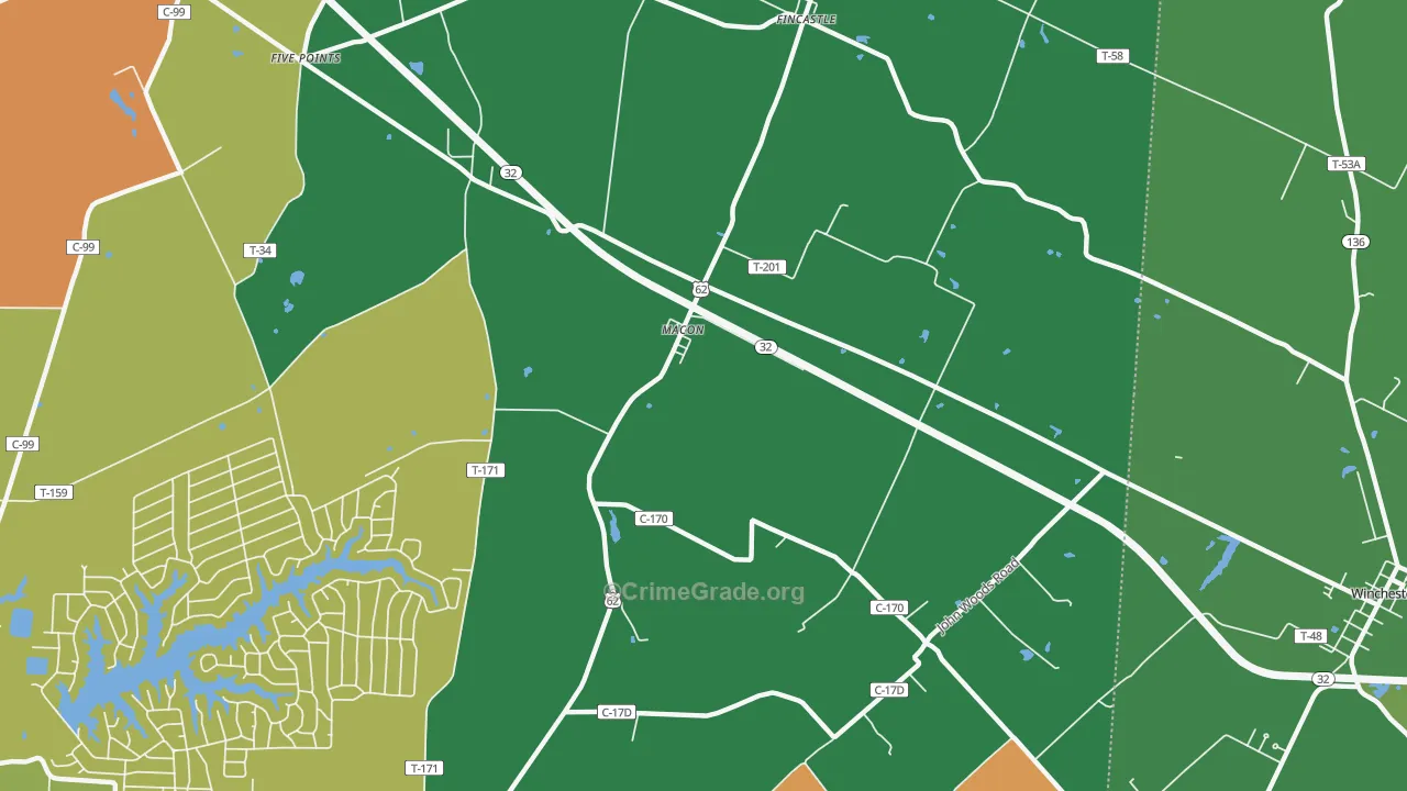 Macon, OH Map of Robbery Rates