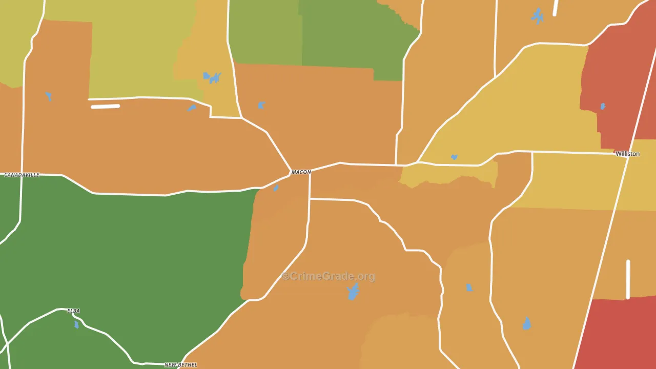 Macon, TN Map of Robbery Rates