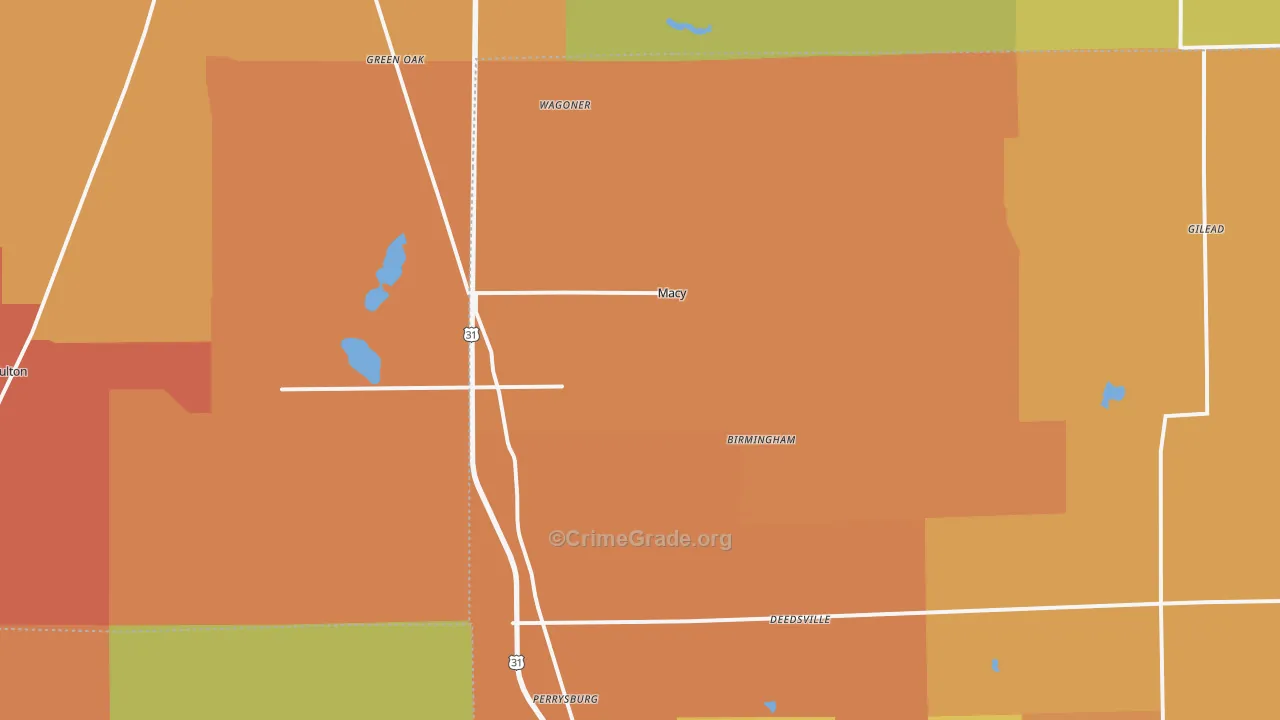 Macy, IN Map of Robbery Rates