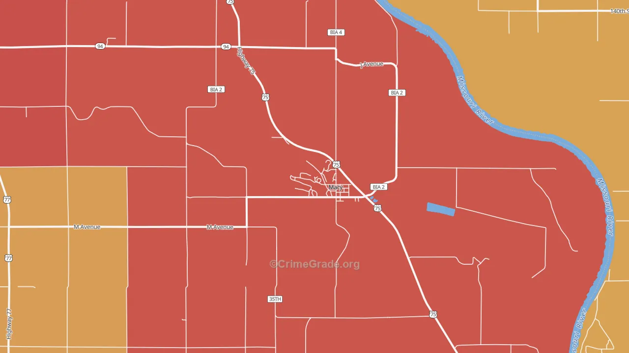 Macy, NE Map of Robbery Rates