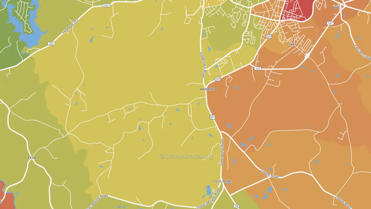 Maddens, SC Map of Robbery Rates