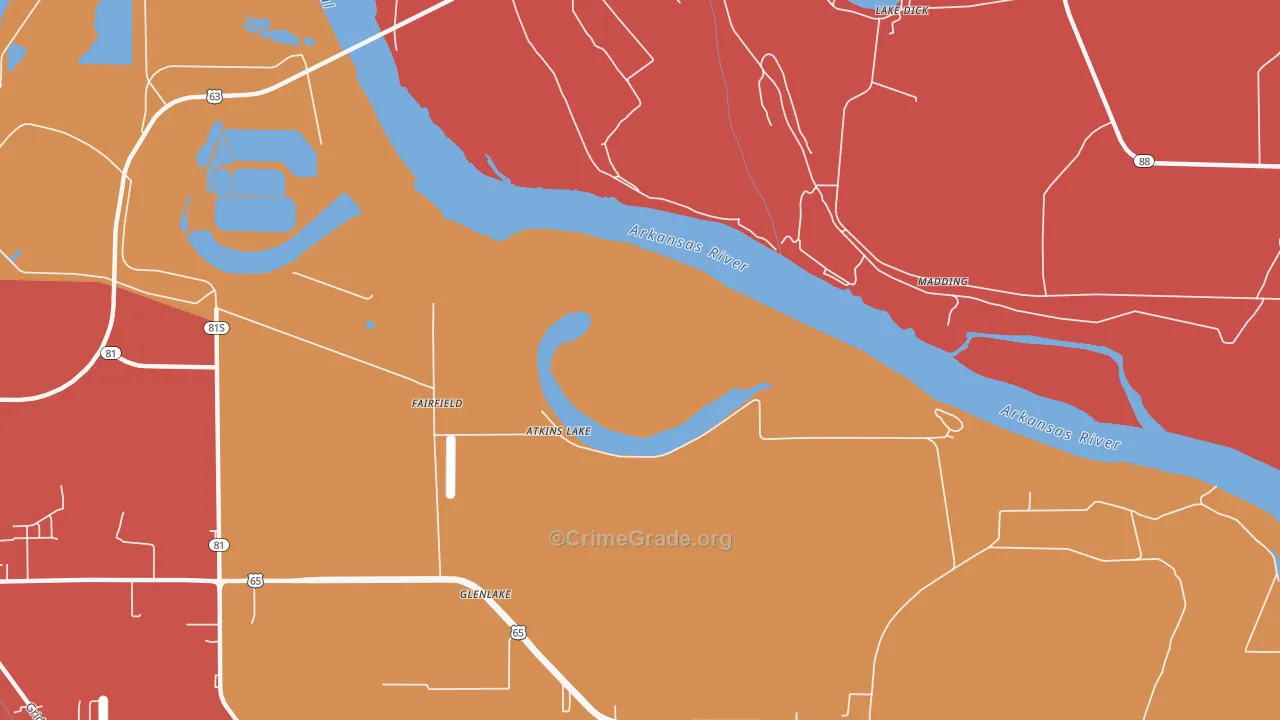 Madding, AR Map of Robbery Rates
