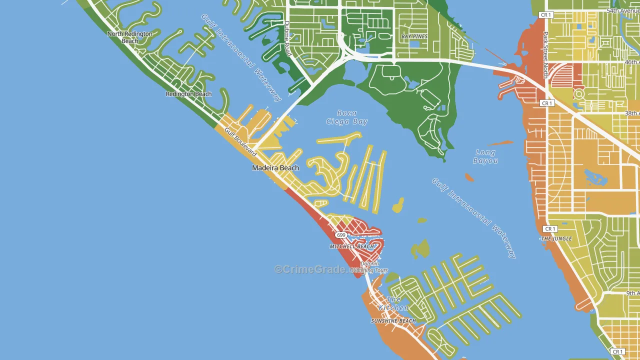 Madeira Beach, FL Map of Robbery Rates