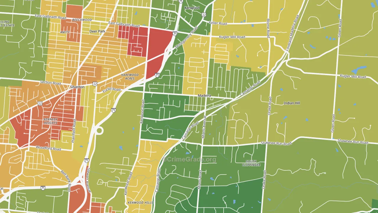 Madeira, OH Map of Robbery Rates
