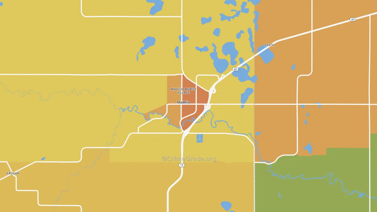 Madelia, MN Map of Robbery Rates