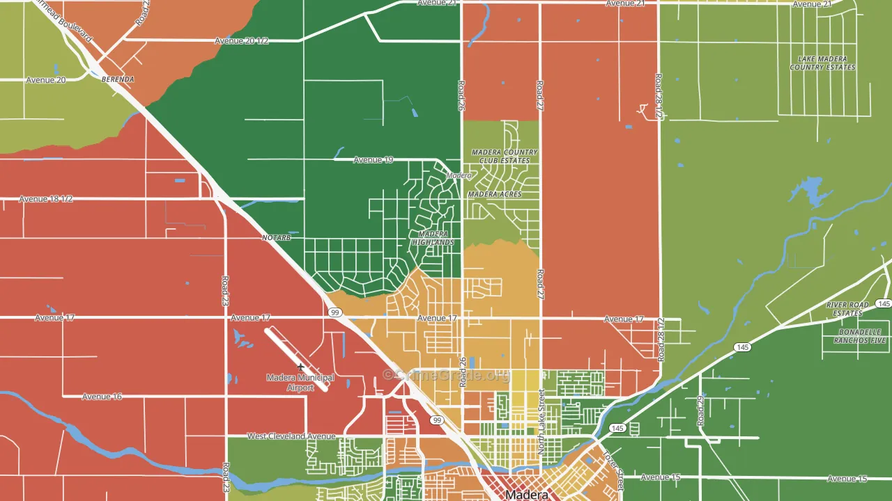 Madera Acres, CA Map of Robbery Rates