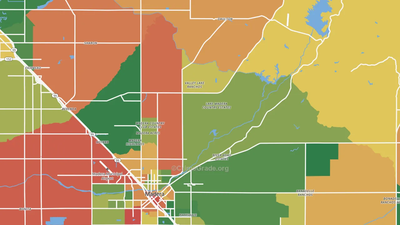 Madera County, CA Map of Robbery Rates