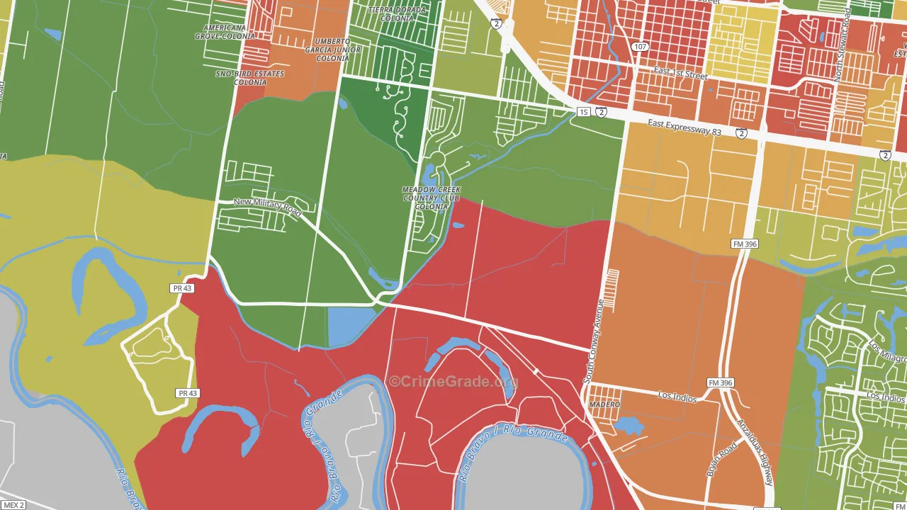 Madero, TX Map of Robbery Rates
