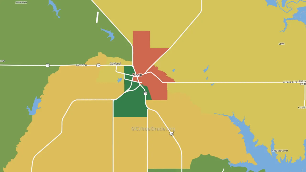Madill, OK Map of Robbery Rates