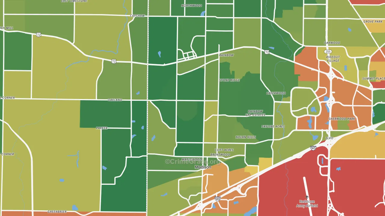 Madison, AL Map of Robbery Rates