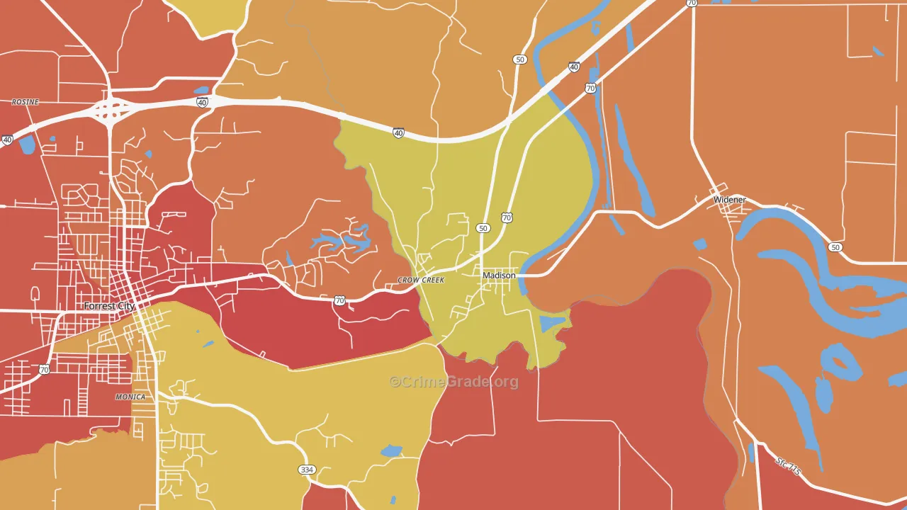 Madison, AR Map of Robbery Rates