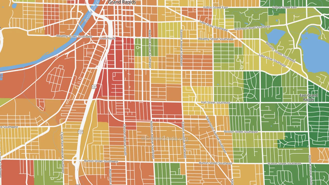 Madison Area, Grand Rapids, MI Map of Robbery Rates