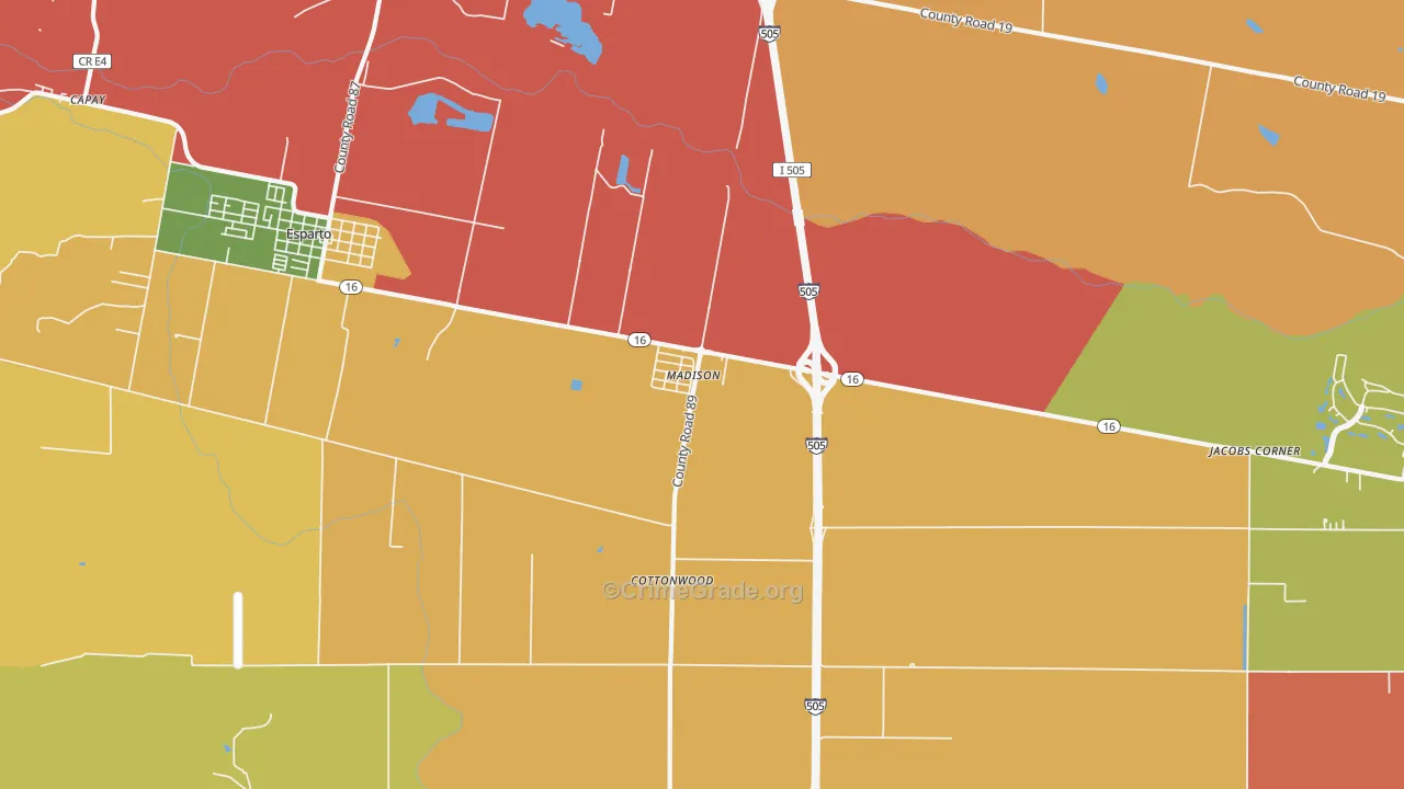 Madison, CA Map of Robbery Rates