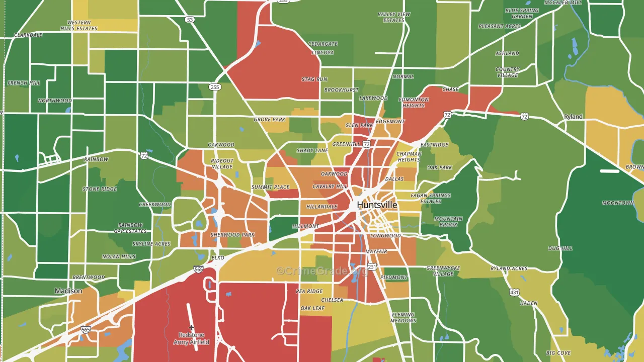 Madison County, AL Map of Robbery Rates