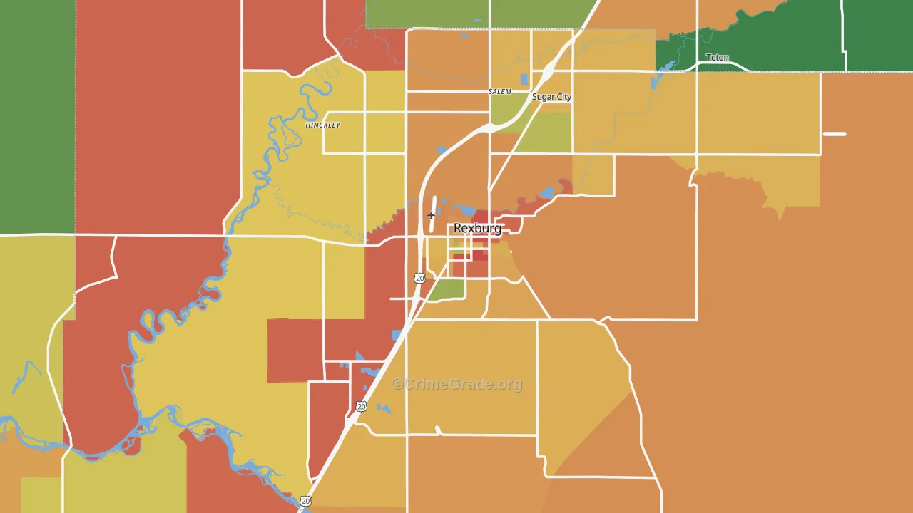 Madison County, ID Map of Robbery Rates