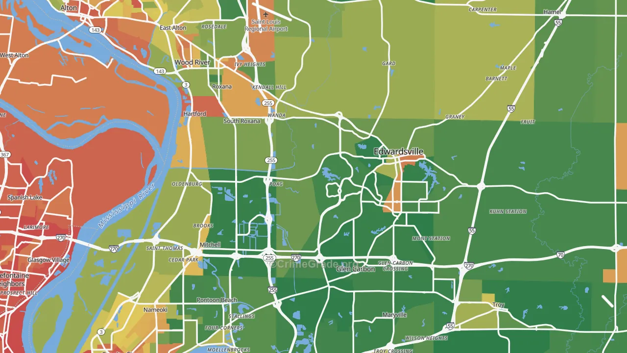 Madison County, IL Map of Robbery Rates