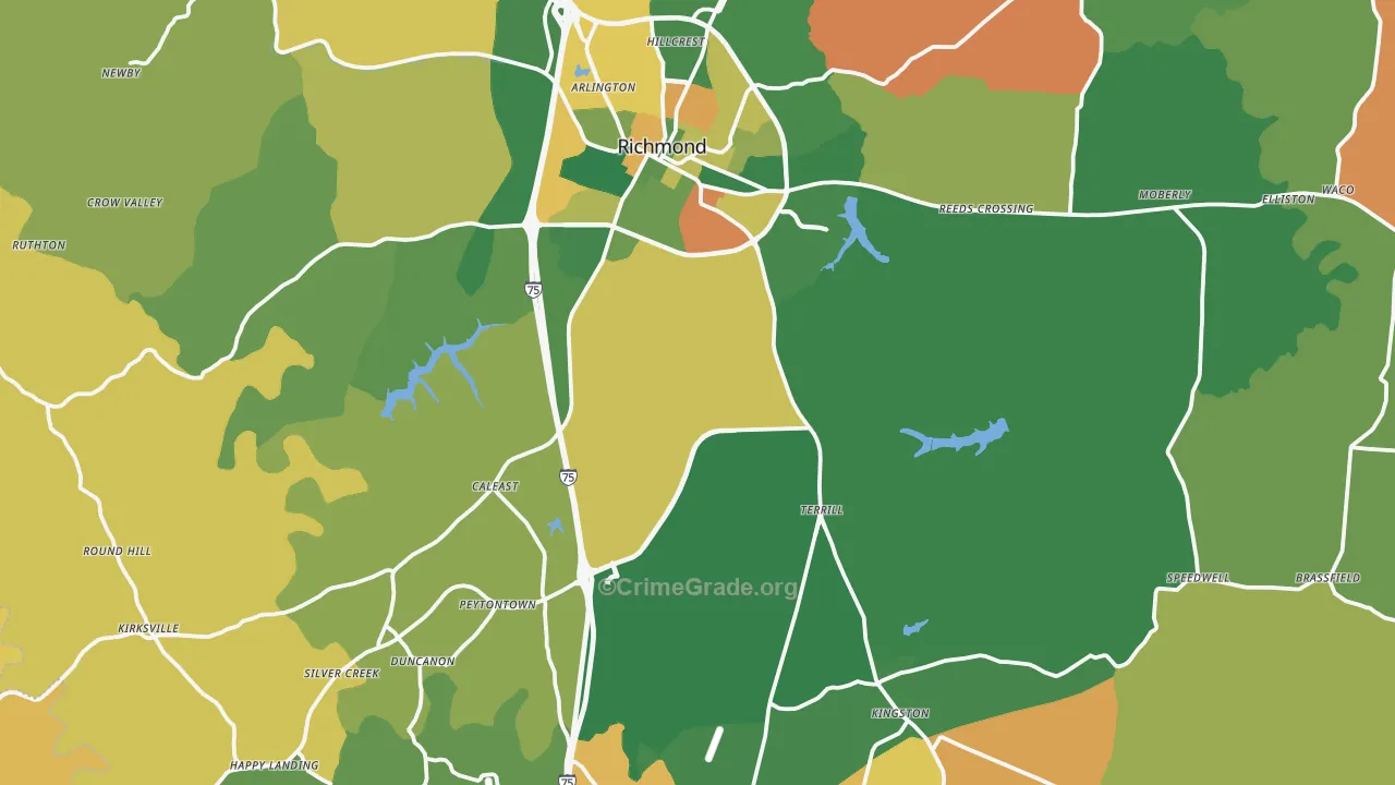 Madison County, KY Map of Robbery Rates
