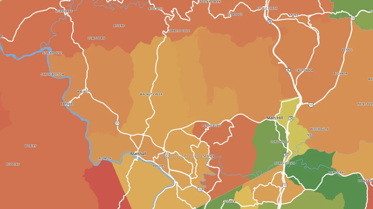 Madison County, NC Map of Robbery Rates
