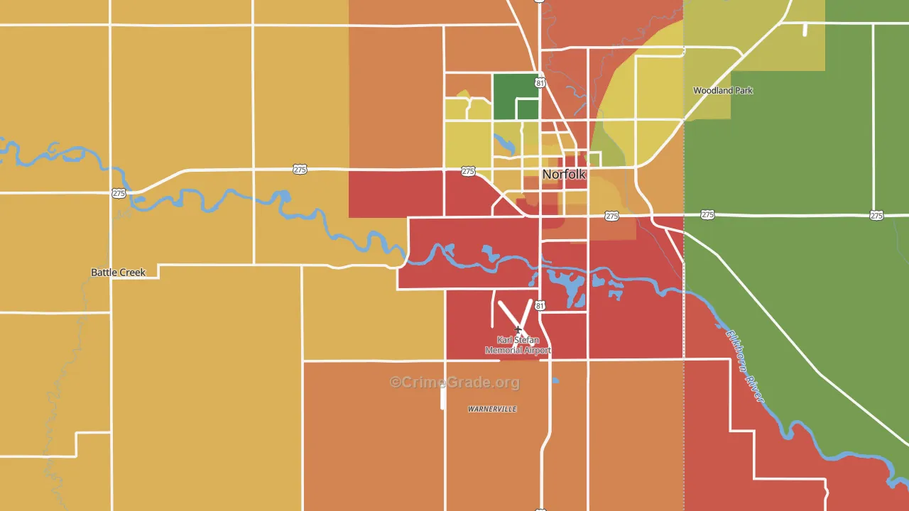 Madison County, NE Map of Robbery Rates