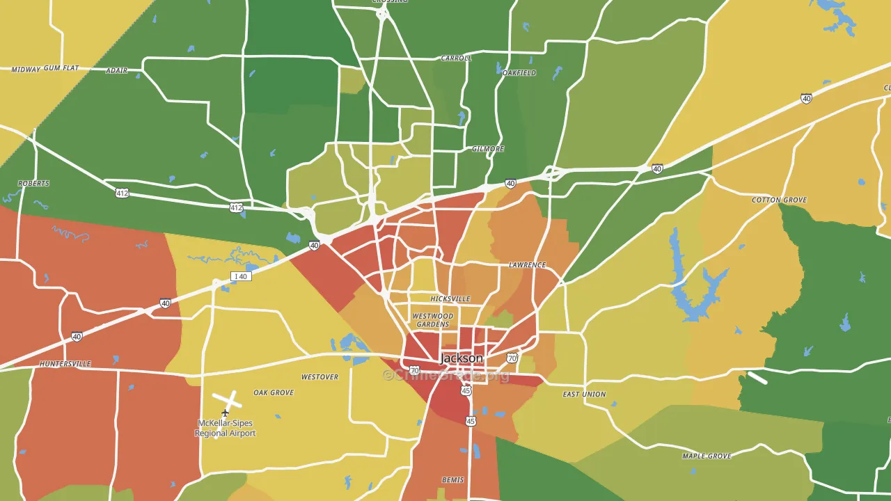 Madison County, TN Map of Robbery Rates