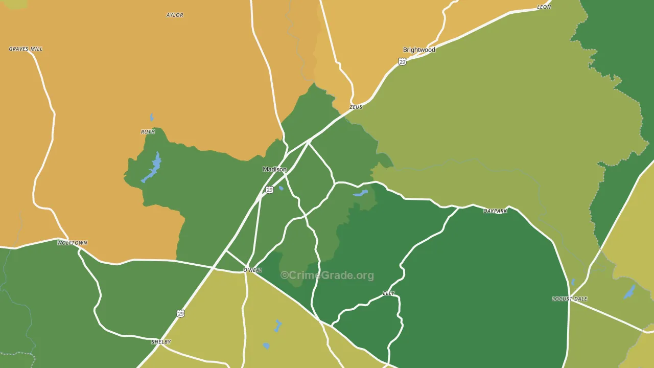 Madison County, VA Map of Robbery Rates
