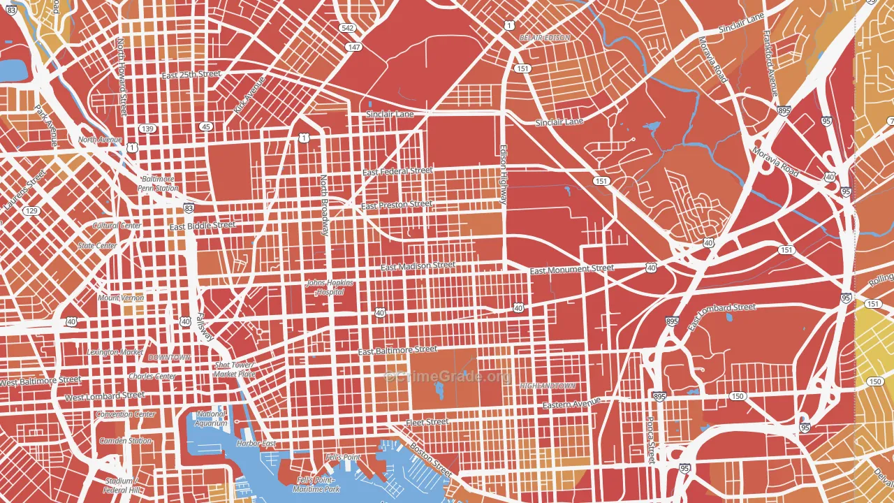 Madison-Eastend, Baltimore, MD Map of Robbery Rates