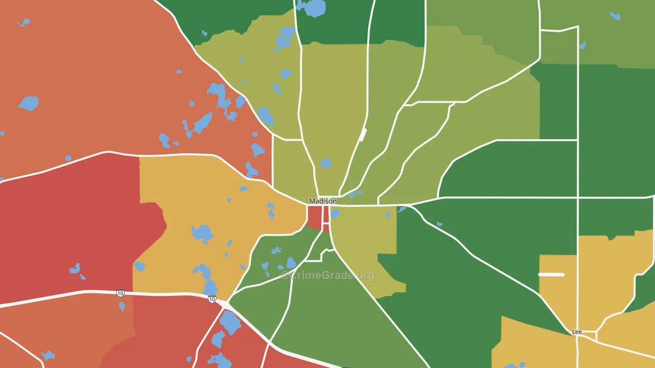 Madison, FL Map of Robbery Rates