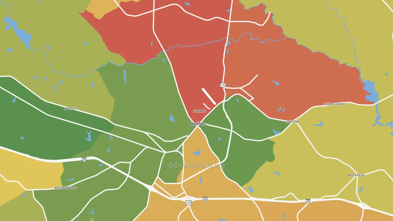 Madison, GA Map of Robbery Rates