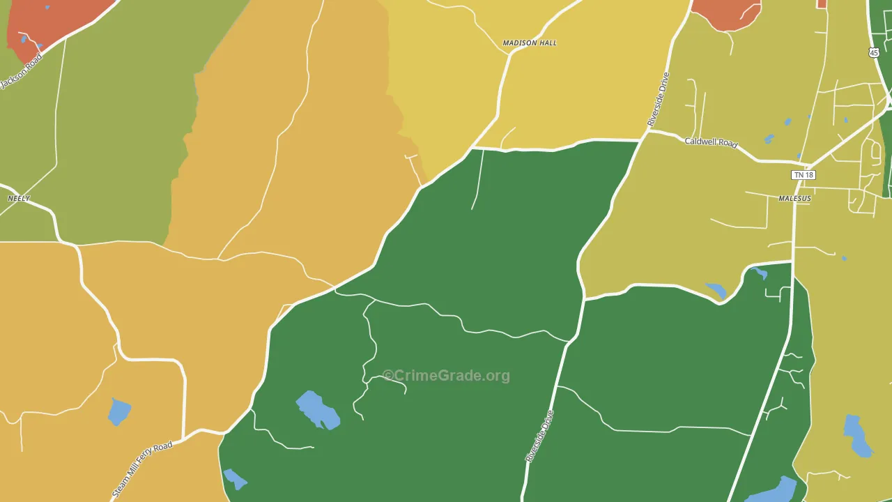 Madison Hall, TN Map of Robbery Rates